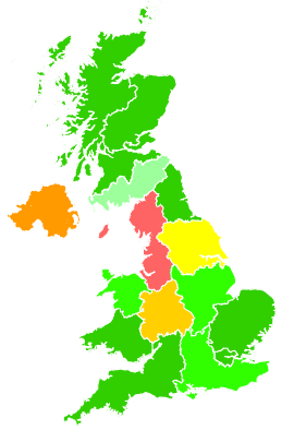 Click on a region for air pollution levels for 29/01/1997
