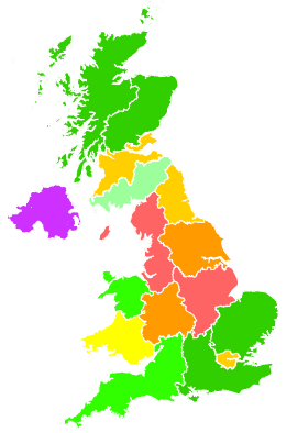 Click on a region for air pollution levels for 29/01/1998