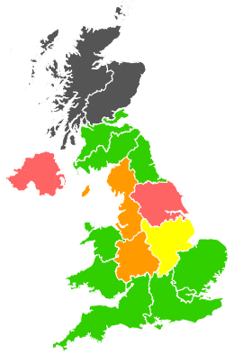 Click on a region for air pollution levels for 29/02/1996