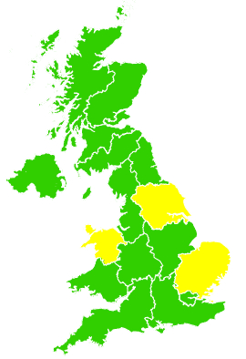 Click on a region for air pollution levels for 29/03/1993