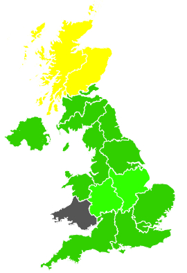 Click on a region for air pollution levels for 29/04/1992