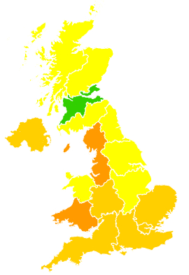 Click on a region for air pollution levels for 29/04/1993