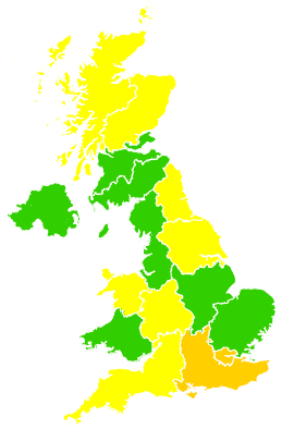 Click on a region for air pollution levels for 29/04/1994