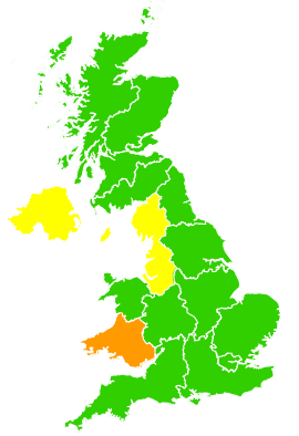 Click on a region for air pollution levels for 29/04/2002