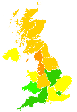 Click on a region for air pollution levels for 29/05/1992