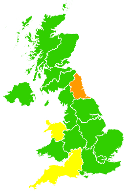 Click on a region for air pollution levels for 29/05/1994
