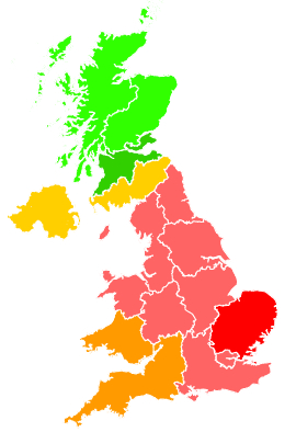 Click on a region for air pollution levels for 29/06/1992