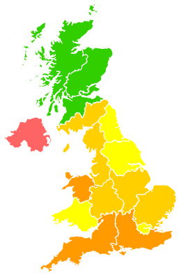 Click on a region for air pollution levels for 29/06/1993