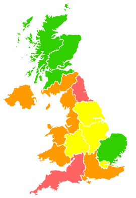 Click on a region for air pollution levels for 29/06/1995