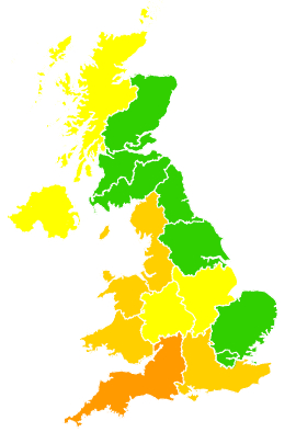 Click on a region for air pollution levels for 29/06/2018