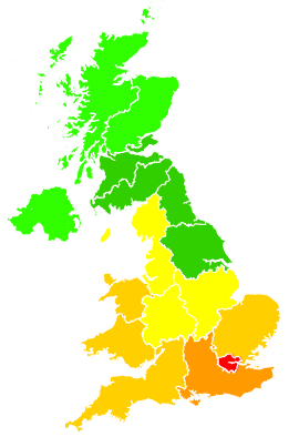 Click on a region for air pollution levels for 29/07/1992