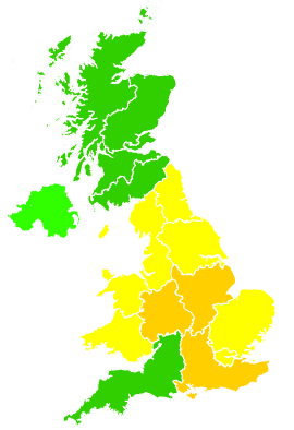 Click on a region for air pollution levels for 29/07/1994