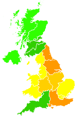 Click on a region for air pollution levels for 29/07/1995