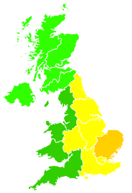 Click on a region for air pollution levels for 29/07/1997