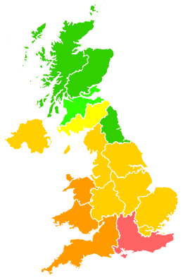 Click on a region for air pollution levels for 29/07/1999