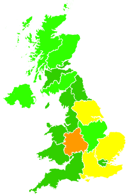 Click on a region for air pollution levels for 29/08/1993