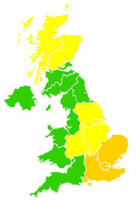 Click on a region for air pollution levels for 29/08/1999