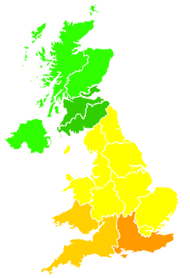 Click on a region for air pollution levels for 29/08/2001