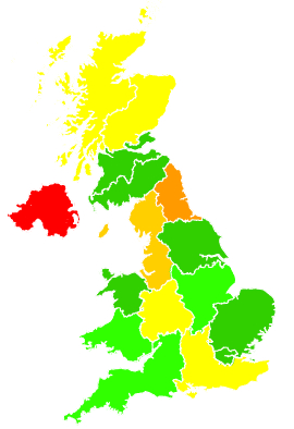 Click on a region for air pollution levels for 29/09/1992