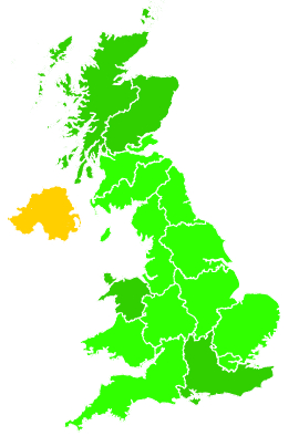 Click on a region for air pollution levels for 29/09/1995