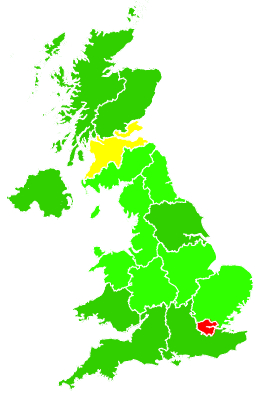 Click on a region for air pollution levels for 29/09/2000