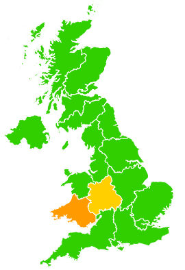 Click on a region for air pollution levels for 29/10/2000