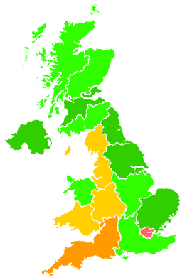 Click on a region for air pollution levels for 29/11/1993