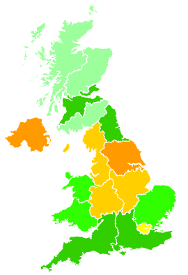 Click on a region for air pollution levels for 29/11/1994