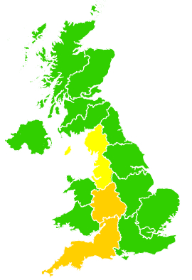 Click on a region for air pollution levels for 29/11/1996