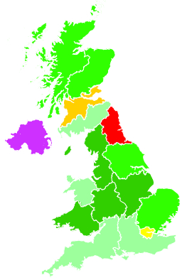 Click on a region for air pollution levels for 29/12/1992