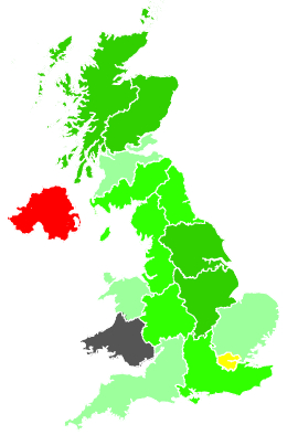 Click on a region for air pollution levels for 30/01/1991