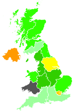 Click on a region for air pollution levels for 30/01/1992