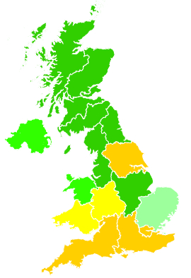 Click on a region for air pollution levels for 30/01/1996