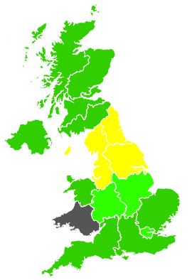 Click on a region for air pollution levels for 30/03/1992