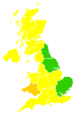 Click on a region for air pollution levels for 30/03/1994