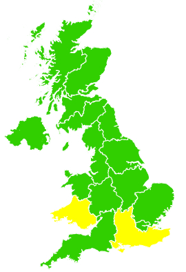 Click on a region for air pollution levels for 30/03/1995