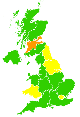Click on a region for air pollution levels for 30/03/1998