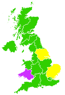 Click on a region for air pollution levels for 30/03/1999