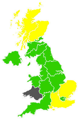 Click on a region for air pollution levels for 30/04/1989