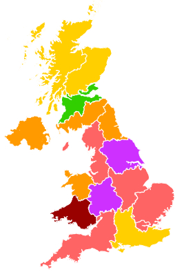 Click on a region for air pollution levels for 30/04/1993
