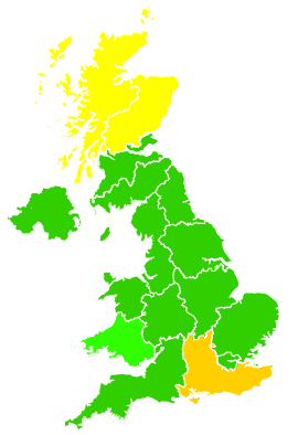 Click on a region for air pollution levels for 30/04/1994