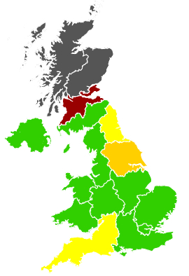 Click on a region for air pollution levels for 30/04/1998