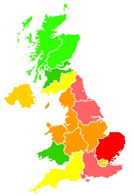 Click on a region for air pollution levels for 30/06/1992