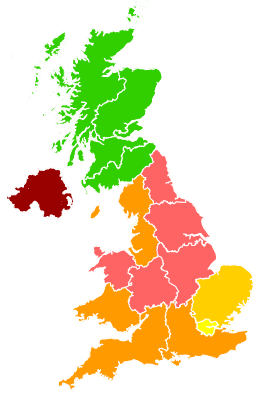 Click on a region for air pollution levels for 30/06/1993
