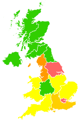 Click on a region for air pollution levels for 30/06/1994