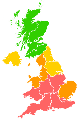 Click on a region for air pollution levels for 30/06/1995