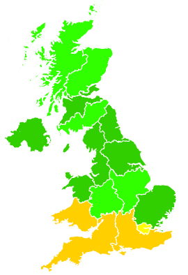 Click on a region for air pollution levels for 30/06/2000