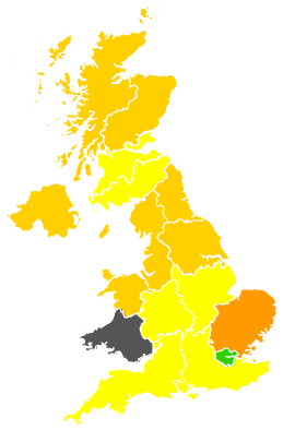 Click on a region for air pollution levels for 30/07/1991