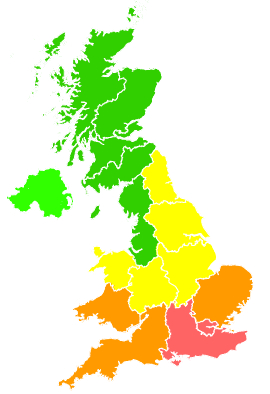 Click on a region for air pollution levels for 30/07/1992