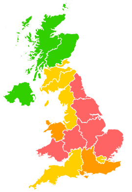 Click on a region for air pollution levels for 30/07/1994